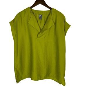 Worthington Green Lyocell Linen Collared Drop Shoulder Top XL Minimalist Office